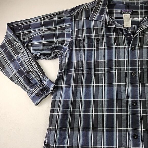 Patagonia Mens Organic Cotton Long Sleeve Button Down Shirt Medium Blue Plaid - Picture 7 of 10